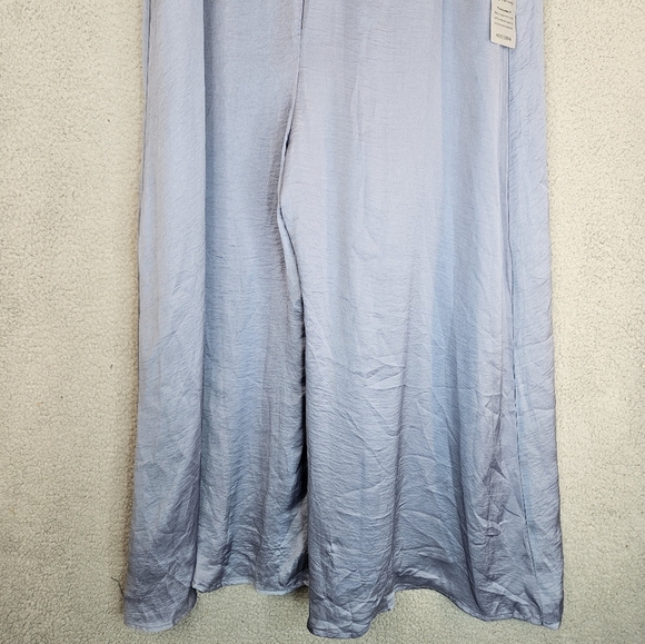 Lush Women Maxi Romper Sz S Lilac-Blue Satin Soft Lined Zip & Tie  Back Wide Leg - Picture 4 of 11